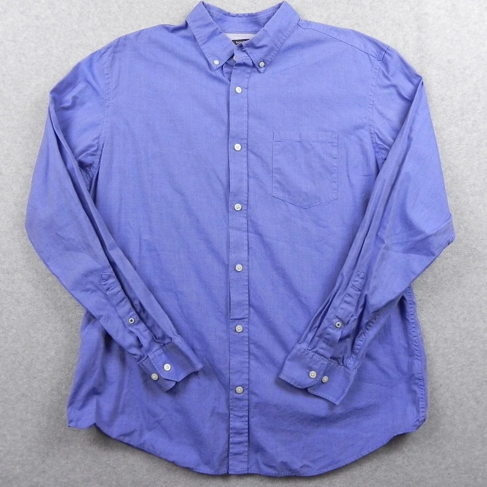Banana Republic Shirt Mens XL Soft Wash Cotton Pocket Button Up Blue Long Sleeve